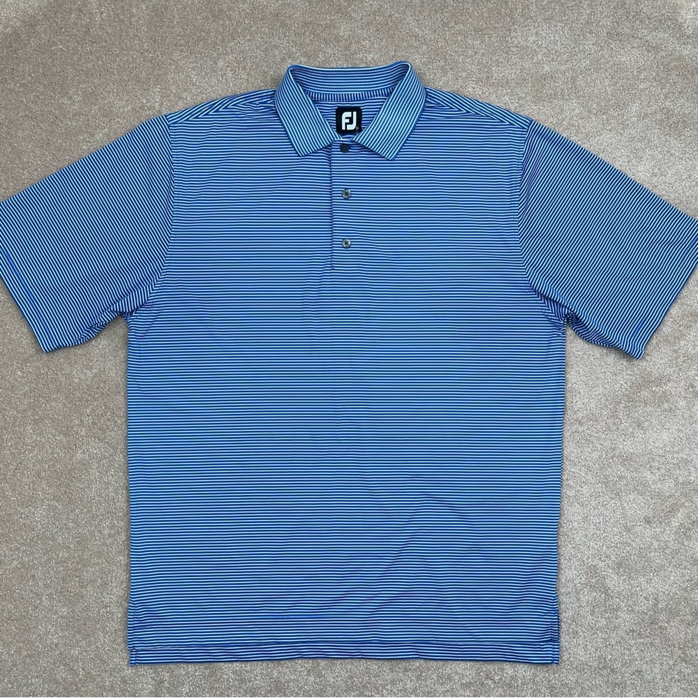 Footjoy Polo Shirt Adult Large Blue Stripe Golf Performance Preppy Outdoor Men